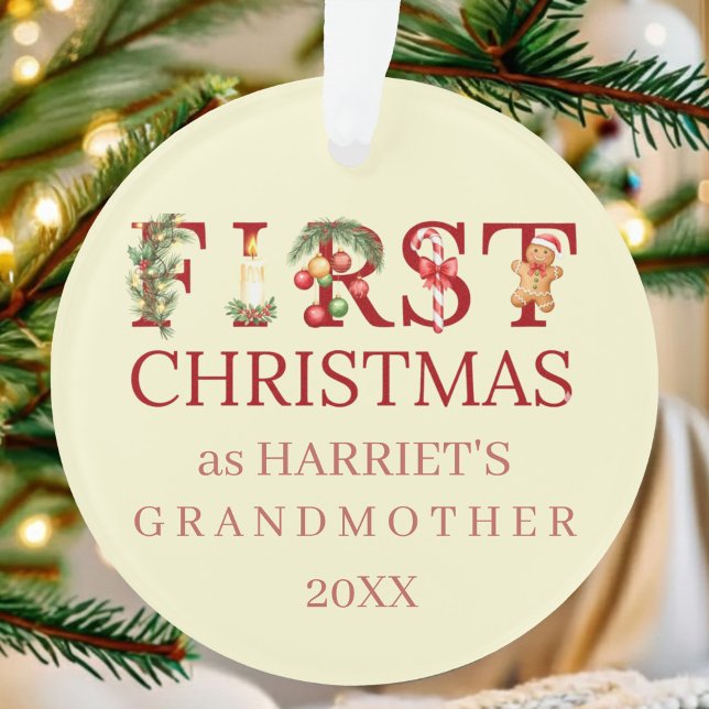 First Christmas as Grandma Red Typography – Custom Ornament (Von Creator hochgeladen)