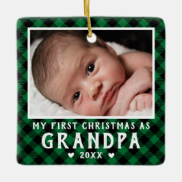 First Christmas as Grandpa Baby Photo Plaid Keramikornament