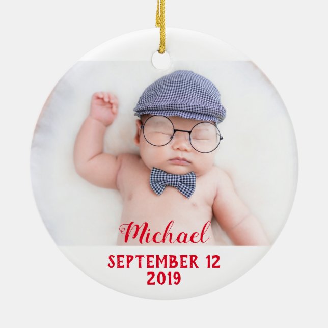 First Christmas as Grandpa white with baby's photo Keramik Ornament (Hinten)