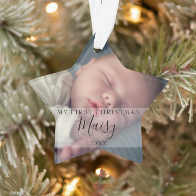 First Christmas Baby 2 Foto Script Name Ornament (Baum)