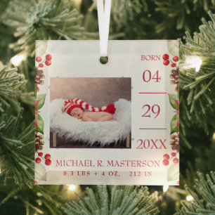First Christmas Baby Birth Stats Foto Ornament Aus Glas