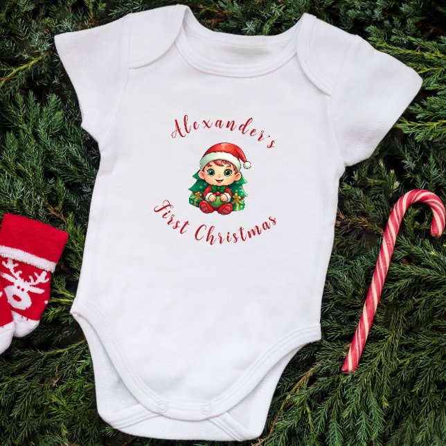 First Christmas Baby Boy Elf Personalisiert Baby Strampler (Von Creator hochgeladen)