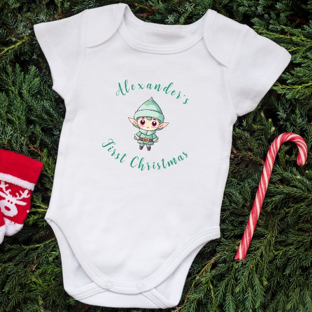First Christmas Baby Boy Elf Personalisiert Strampler (Von Creator hochgeladen)