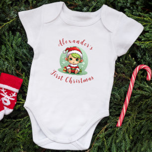 First Christmas Baby Boy Elf Personalisiert Strampler