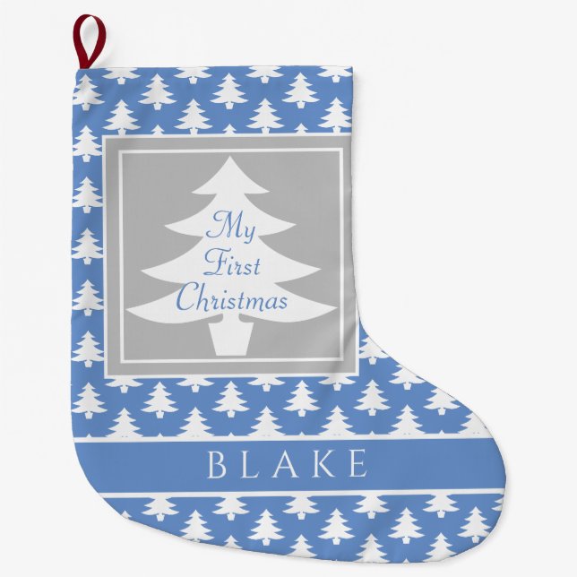 First Christmas Baby Boy Pastel Blue Personalisier Großer Weihnachtsstrumpf (Vorderseite)