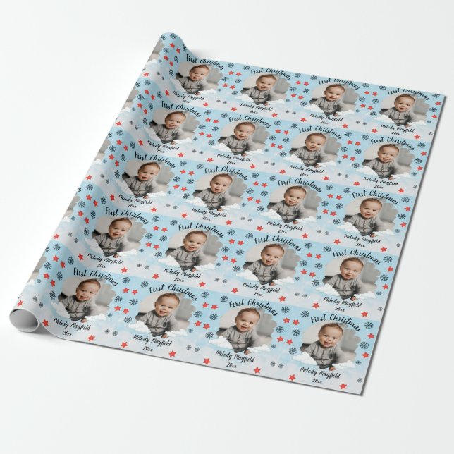 First Christmas Baby Boy Personalisiertes Foto 202 Geschenkpapier (Ungerollt)