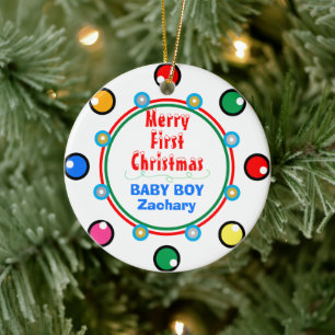 First Christmas Baby Boy Red Green Blue Keramik Ornament