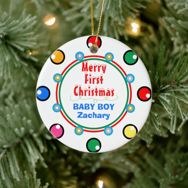 First Christmas Baby Boy Red Green Blue Keramik Ornament (Baum)