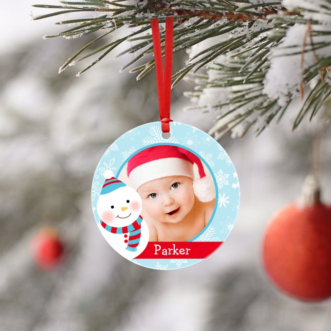 First Christmas Baby Boy Snowman Custom Foto Ornament (Von Creator hochgeladen)