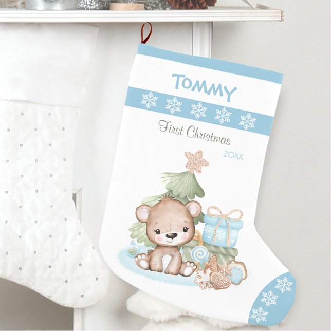 First Christmas Baby Boys Weihnachtsweihnachtsbäck Kleiner Weihnachtsstrumpf (First Christmas Baby Boy Christmas Stocking Blue)