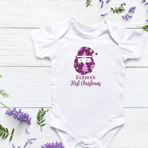 First Christmas Baby Girl Santa Claus Fuchsia Strampler