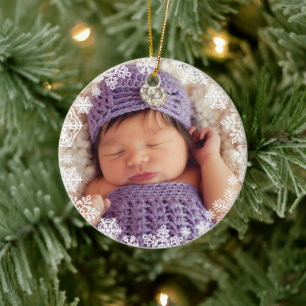 First Christmas Baby Girl Snowflake Frame Foto Keramik Ornament