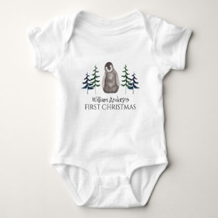 First Christmas Baby Penguin & Tree Personalisiert Baby Strampler