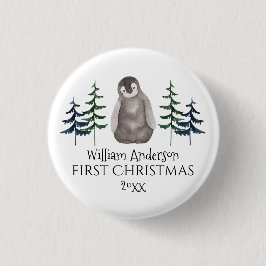 First Christmas Baby Penguin & Tree Personalisiert Button