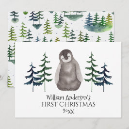 First Christmas Baby Penguin & Tree Personalisiert Feiertagskarte