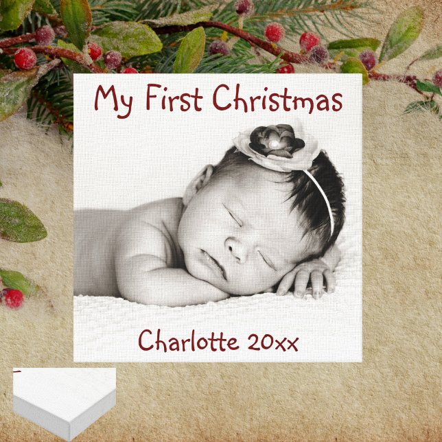 First Christmas Baby Photo Add Name Leinwanddruck (First Christmas Baby Photo Add Name Wrapped Canvas Print)