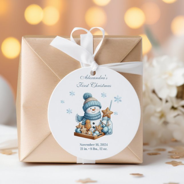 First Christmas Birth Announcement Runder Aufkleber (Von Creator hochgeladen)