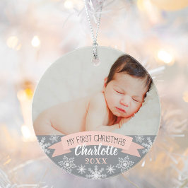 First Christmas Blush Pink Baby Girl Foto Ornament