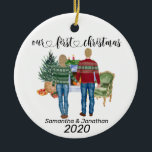First Christmas Couple Blonde Hair Newlyweds Keramik Ornament<br><div class="desc">Dieses Design entstand durch digitale Kunst, es kann in dem Bereich personalisiert sein, der durch das Ändern des Fotos oder das Hinzufügen eigener Wörter zur Verfügung gestellt oder angepasst wird. Kontaktieren Sie mich unter colorflowcreations@gmail.com wenn Sie dieses Design auf einem anderen Produkt haben möchten oder die Anzahl, Geschlecht oder Haarfarbe...</div>