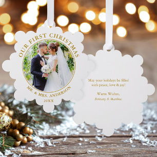 First Christmas Couple Foto Gold Ornament Card Karte