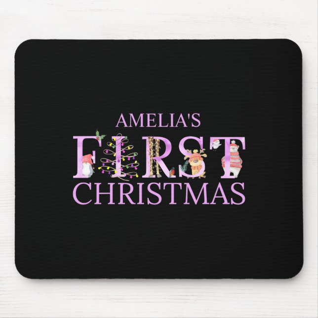 First Christmas Cute Animal Letters Girl Name Baby Mousepad (Vorne)