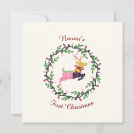 First Christmas Deer with Wreath Customize Card