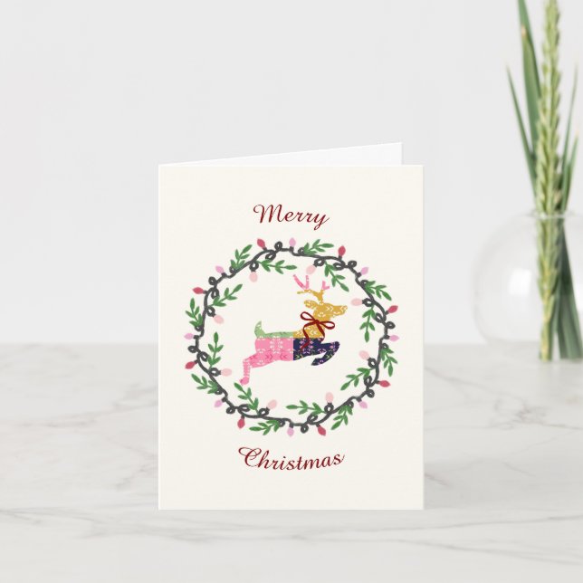 First Christmas Deer with Wreath Folded Card (Vorderseite)