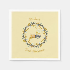 First Christmas Deer with Wreath Yellow  Serviette