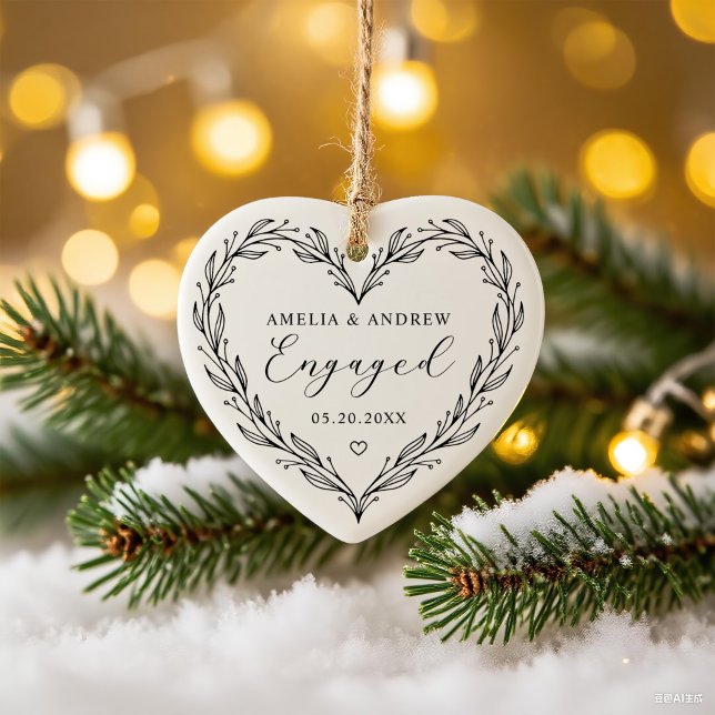 First Christmas Engaged Floral Botanical  Wreath Keramik Ornament (Von Creator hochgeladen)