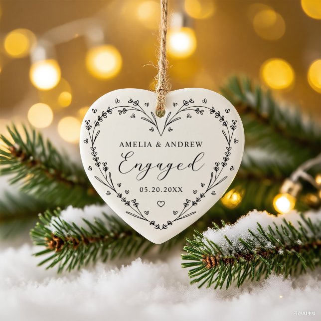 First Christmas Engaged Floral Botanical  Wreath Keramik Ornament (Von Creator hochgeladen)