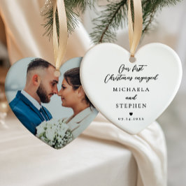 First Christmas Engaged Modern Minimalist Photo Keramik Ornament