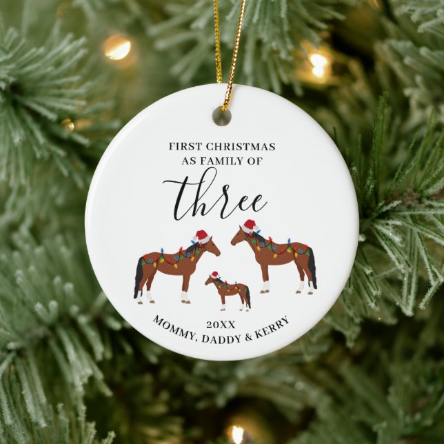 First Christmas Family of Three Cute Horses Keramik Ornament (Baum)