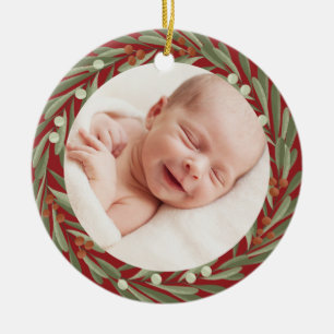 First Christmas Floral Wreath Foto Baby Keramik Ornament