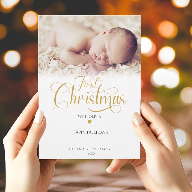 First Christmas Foto Script Heart Feiertagskarte (Von Creator hochgeladen)