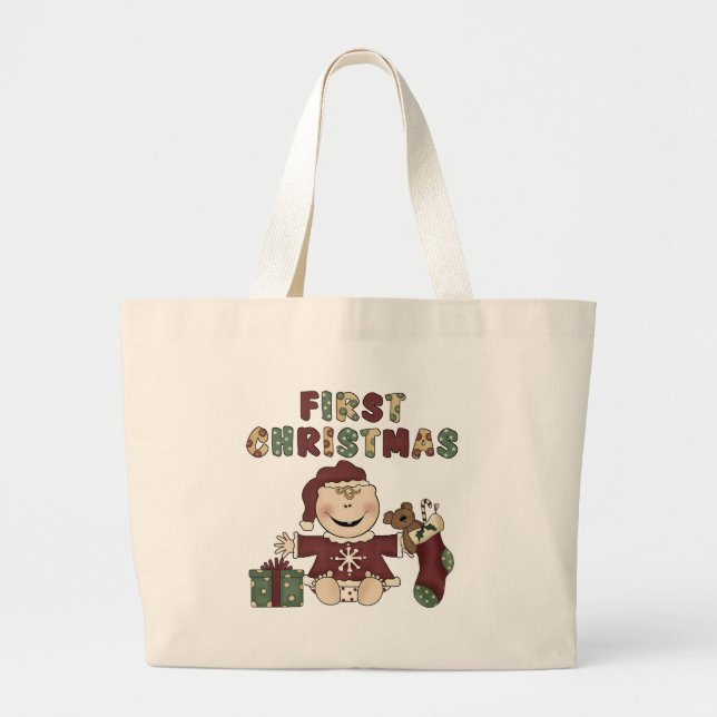 First Christmas Girl Tshirts & Gifts Jumbo Stoffbeutel (Vorne)