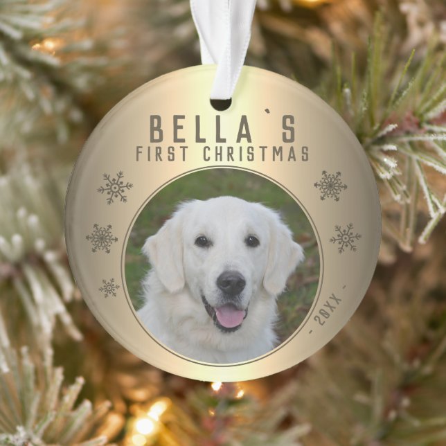 First Christmas Gold Snowflake Puppy Foto Ornament (Baum)