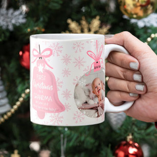 First christmas grandma bell pink snowflake photo kaffeetasse