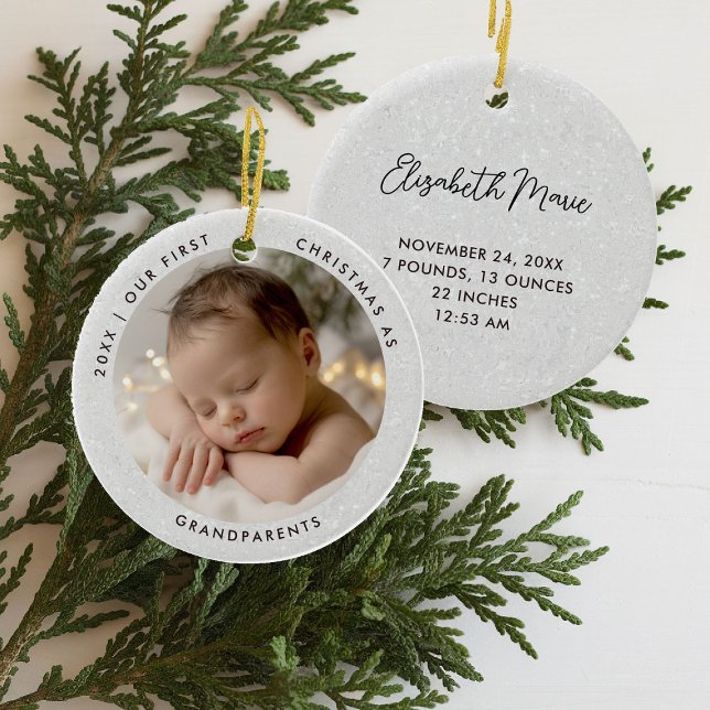 First Christmas Grandparents Modern Simple Photo Keramik Ornament (first christmas grandparents photo ornament gift modern simple minimal typography black white)