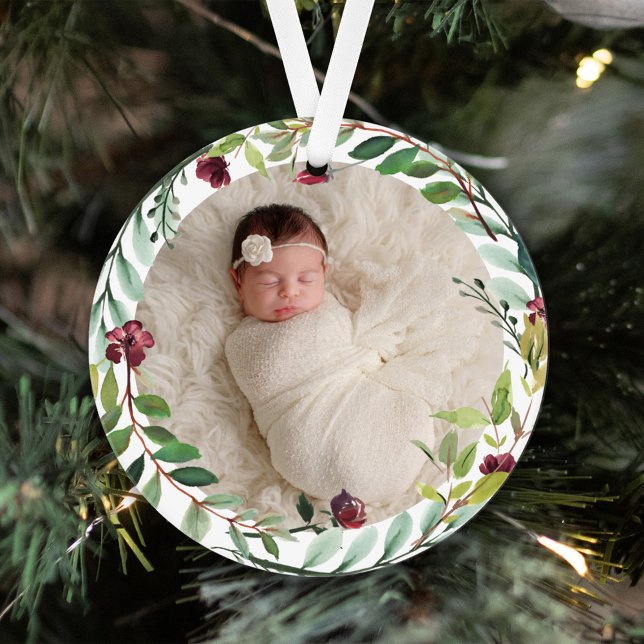 First Christmas Green Holiday Wreath Baby Foto Ornament (Von Creator hochgeladen)