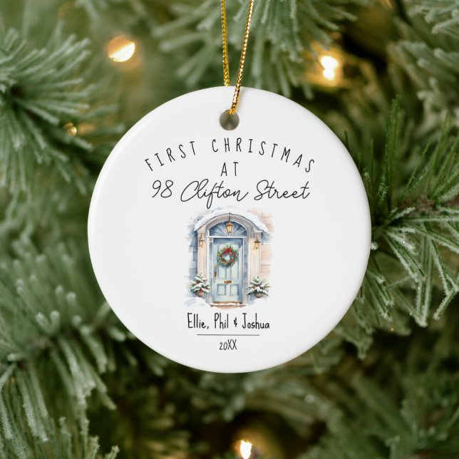 first Christmas in New Home Christmas watercolour Keramik Ornament (Baum)