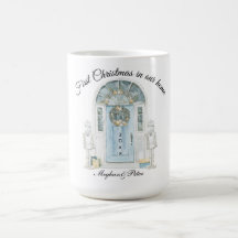 First Christmas In Our Home Watercolor Blue Door
