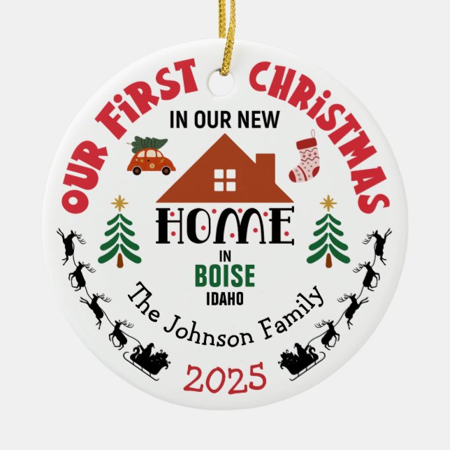 First Christmas In Our New Home Personalized Keramik Ornament (Vorne)
