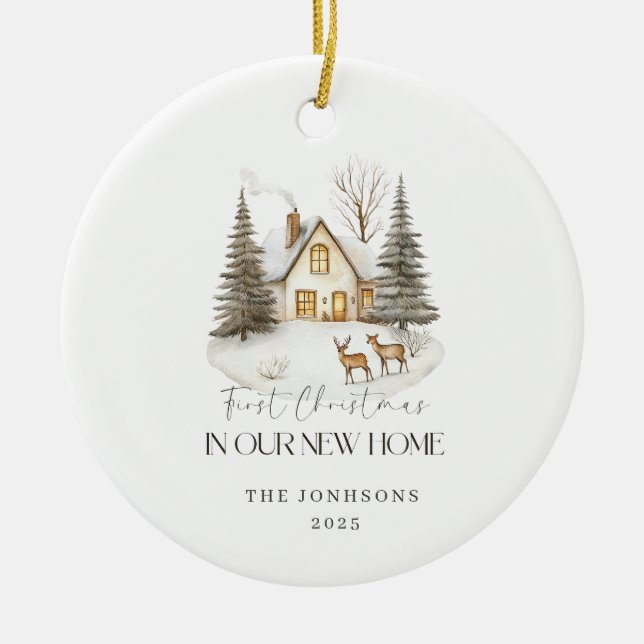 First Christmas in Our New Home Winter View Keramik Ornament (Vorne)