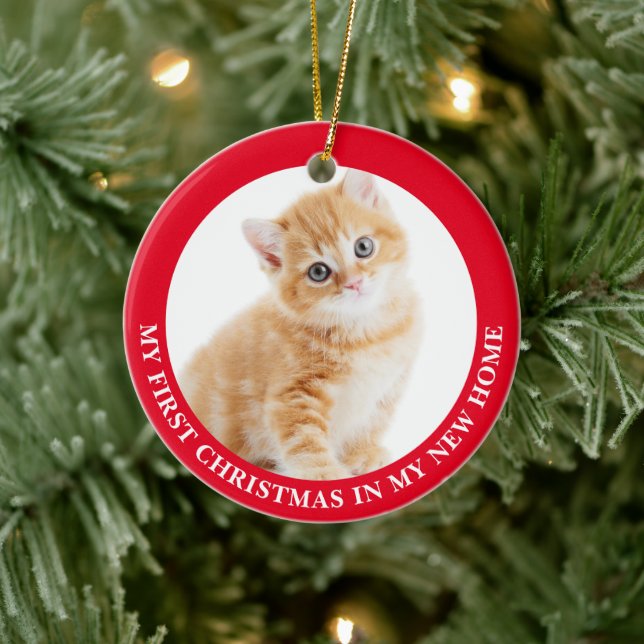 First Christmas Kitten Cat Personalisiertes Foto Keramik Ornament (Baum)