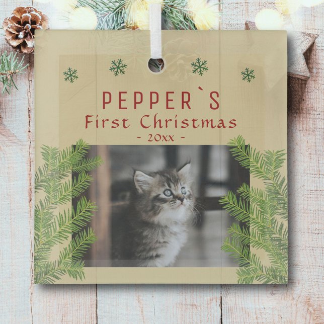First Christmas Kitten Cine Pine Foto Keepake Ornament Aus Glas (Von Creator hochgeladen)