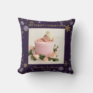 First Christmas Lavender Purple Baby Girl Foto Kissen
