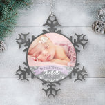 First Christmas Lavender Purple Baby Girl Foto Schneeflocken Zinn-Ornament<br><div class="desc">"My First Christmas" banner and snowflake border foto ornament design can be personalized with the baby girl's name and birth year. Einschliessungen haben ein zweites Foto. Light lavender purple,  gray and white colors.</div>