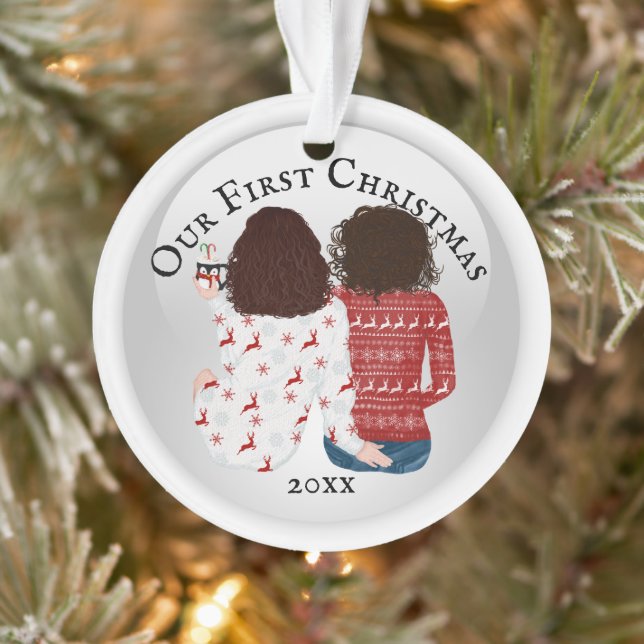 First Christmas lesbian brunette caucasian FOTO Ornament (Baum)