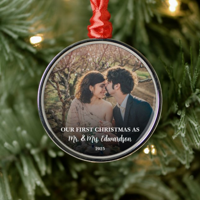 First Christmas married as Mr. and Mrs. photo Ornament Aus Metall (Baum)