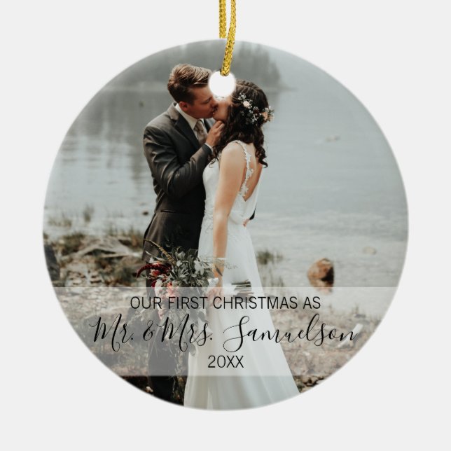 First Christmas Married as Mr. & Mrs. 2 x PHOTO Keramik Ornament (Vorne)